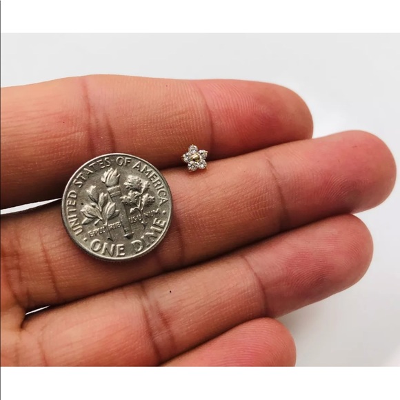 14K Yellow Gold Created Diamond Shape Nose Rings - Picture 4 of 6